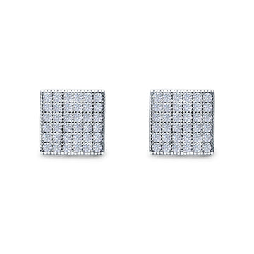 Square Stud Earrings Pave Simulated CZ Screw-Back 925 Sterling Silver